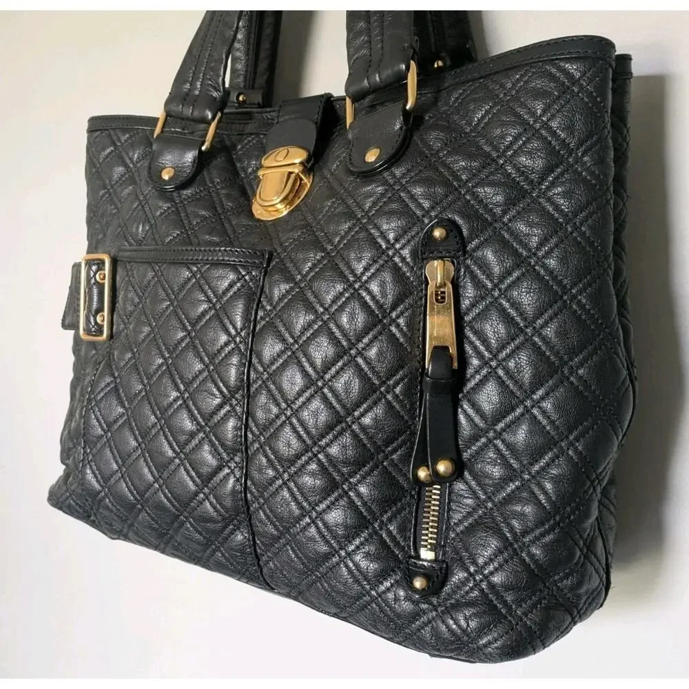 Vintage Marc Jacobs Italy Calfskin Leather Quilted Ursula Tote Shoulder Bag Y2K - Picture 4 of 16